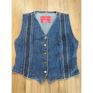 Vintage 90s Rustic Denim Womens Large L Blue Denim Vest 100% Cotton